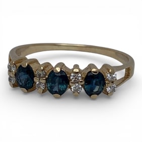 14k Yellow Gold Diamond & Sapphire Ring