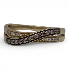 14k Gold Ring W White & Champagne Diamonds