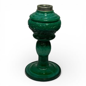 Green Floral Glass Oil Lamp Base