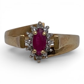 14k Yellow Gold Diamond & Ruby Ring