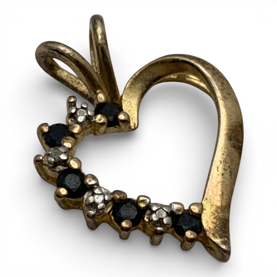 Sterling Gold Tone Heart Pendant With Sapphires: Marked 925 - 1" Long - 2.0 Grams