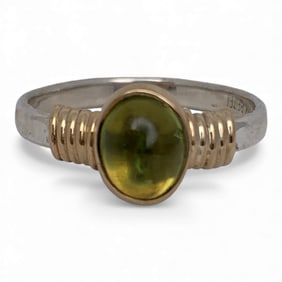 Sterling Silver & 14k Gold Ring With Green Stone