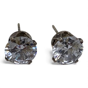 Pair Of Sterling Silver & Clear Stone Earrings