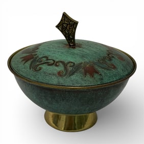 Israel Brass Decorated Covered Footed Bowl