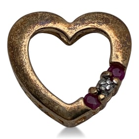 Sterling Gold Tone Heart Pendant With Rubies