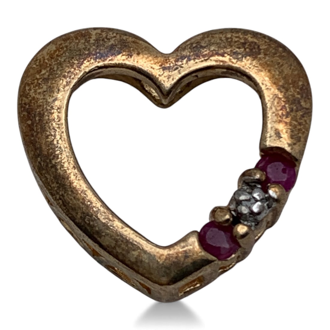 Sterling Gold Tone Heart Pendant With Rubies: Marked 925 - 1/2" Long - 1.8 Grams