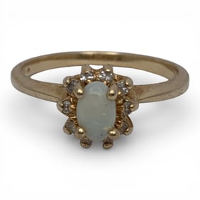 14k Yellow Gold Diamond & Opal Ring