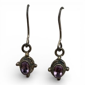 Pair Of Sterling Silver & Purple Stone Earrings
