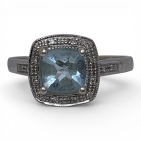 14k White Gold Diamond & Aquamarine Ring