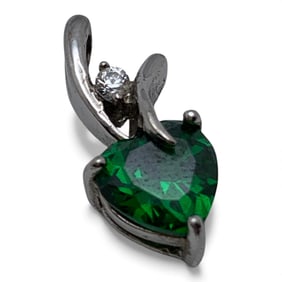 Sterling Pendant With Green & Clear Stones