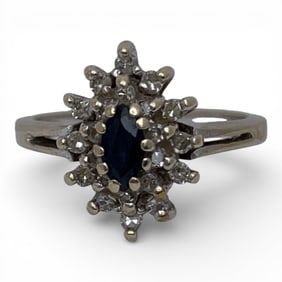 14k White Gold Diamond & Sapphire Ring