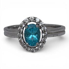 Sterling Ring With Blue & Clear Stones