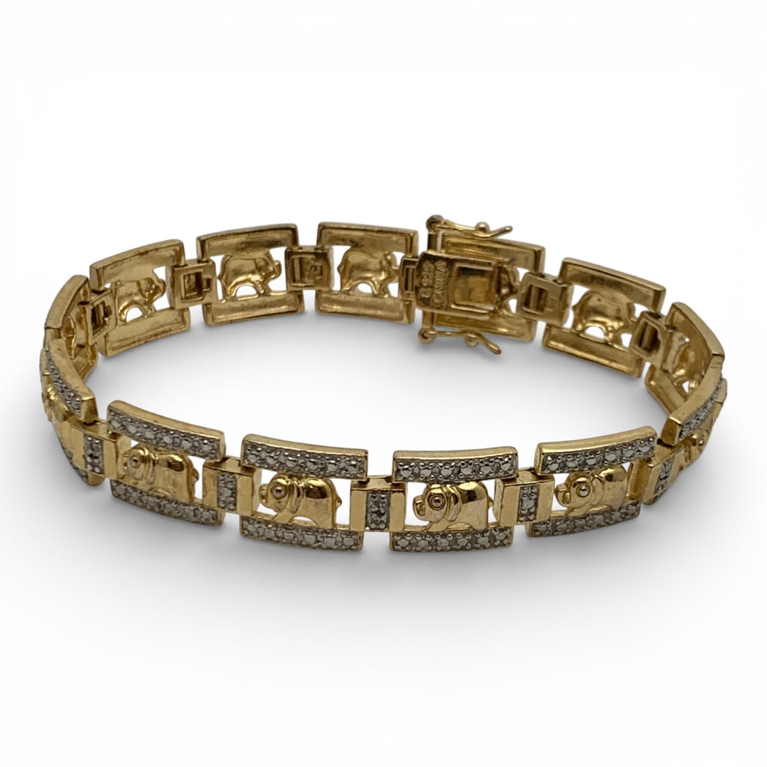Sterling Gold Tone Elephant Bracelet: Marked 925 - 7 3/4" Long - 24.4 Grams