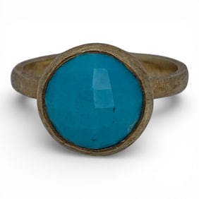 Sterling Gold Tone & Blue Stone Ring