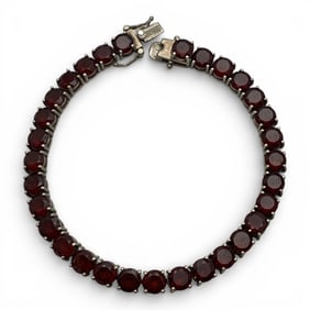 Sterling Silver Bracelet With Red Stones