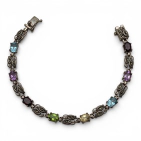 Sterling Marcasite & Colored Stone Bracelet
