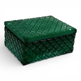 Vintage Art Deco Malachite Glass Jewelry Box