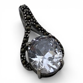 Sterling Silver Marcasite & Clear Stone Pendant
