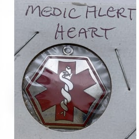 Sterling Medic Alert Heart Enameled Pendant