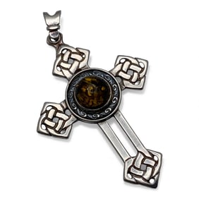 Sterling Silver & Amber Cross Pendant