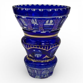 Blue Cut To Clear Vase With Gilt Decoration