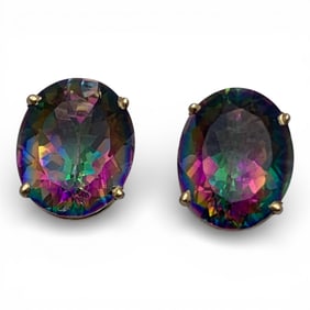 Pair Of 14k Gold & Rainbow Sapphire Earrings