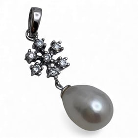 Sterling Pearl & Clear Stone Pendant