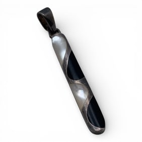 Sterling Mother Of Pearl & Black Stone Pendant