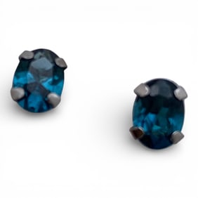 Pair Of 14k White Gold & Blue Stone Earrings