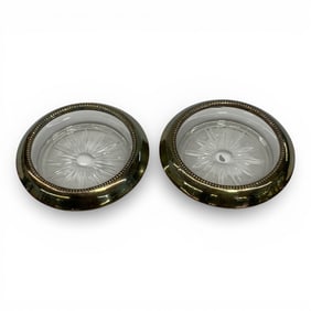 2 Frank M Whiting Sterling And Glass Coasters