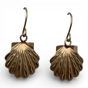 Pair Of 14k Yellow Gold Seashell Earrings
