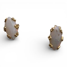 Pair Of 14k Yellow Gold & Opal Earrings