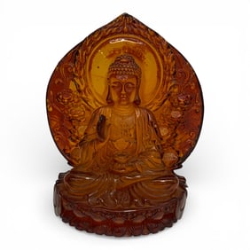 Molded Amber Buddha Figure