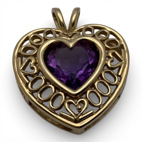 14k Yellow Gold & Amethyst Heart Pendant