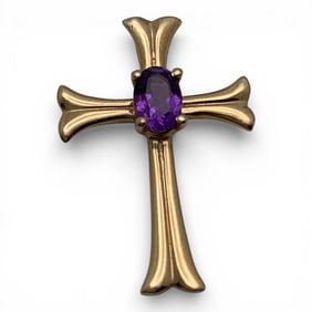 14k Yellow Gold & Amethyst Cross Pendant