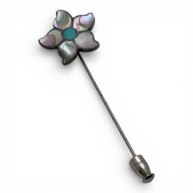 Silver & Mother Of Pearl Flower Stick Pin