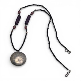 Silver & Black Stone Pendant Necklace