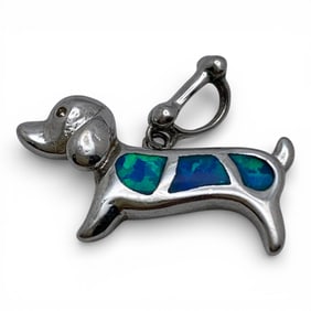 Sterling & Opal Dog Pendant