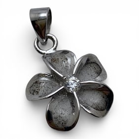 Sterling Flower Pendant With Clear Stone