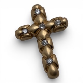 14k Yellow Gold & Diamond Cross Pendant