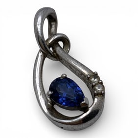 Sterling Pendant With Blue & Clear Stones