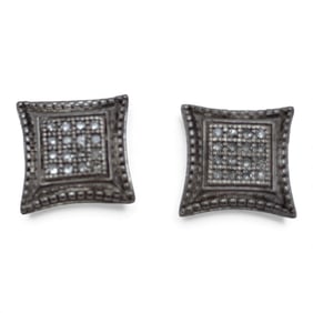 Pair Of Sterling Silver & Diamond Earrings