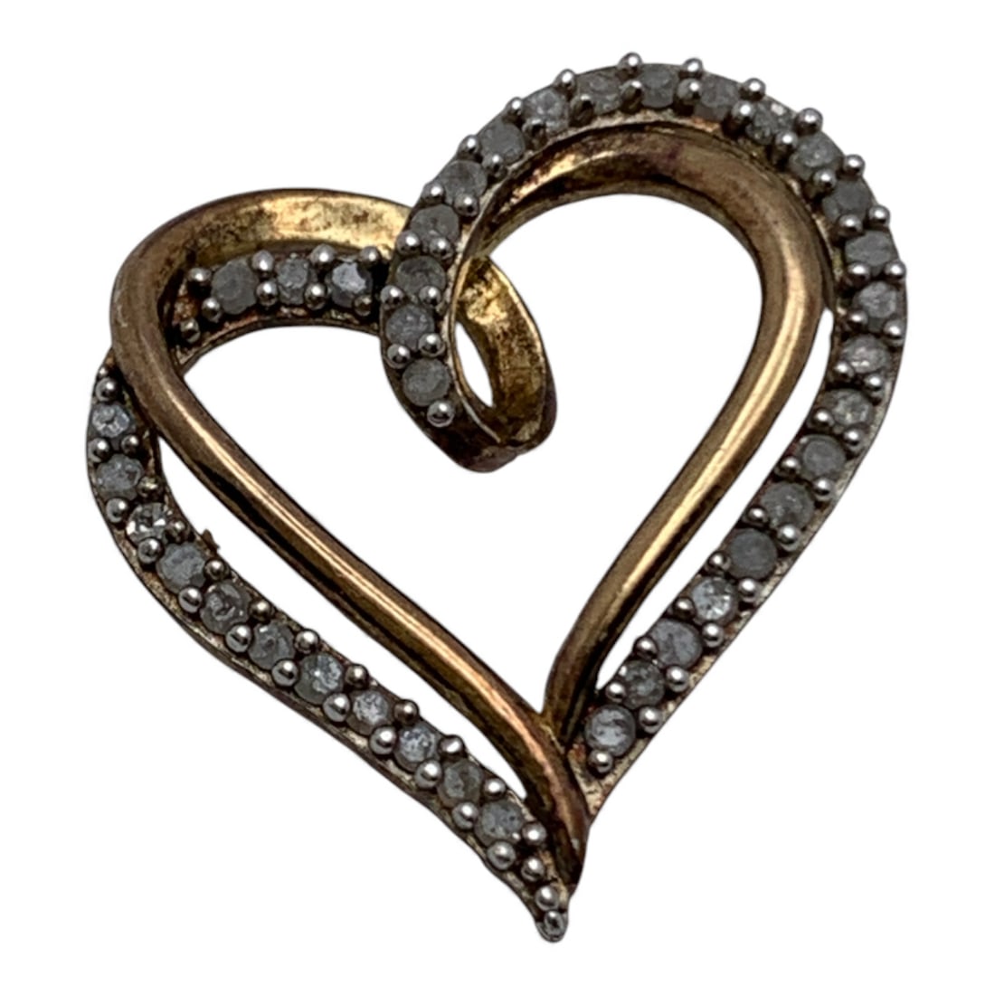 Sterling Silver & Diamond Heart Pendant: Marked 925 - 3/4" Long - 1.4 Grams Missing Clasp