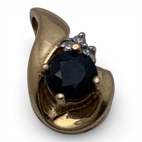 14k Yellow Gold Diamond & Sapphire Pendant