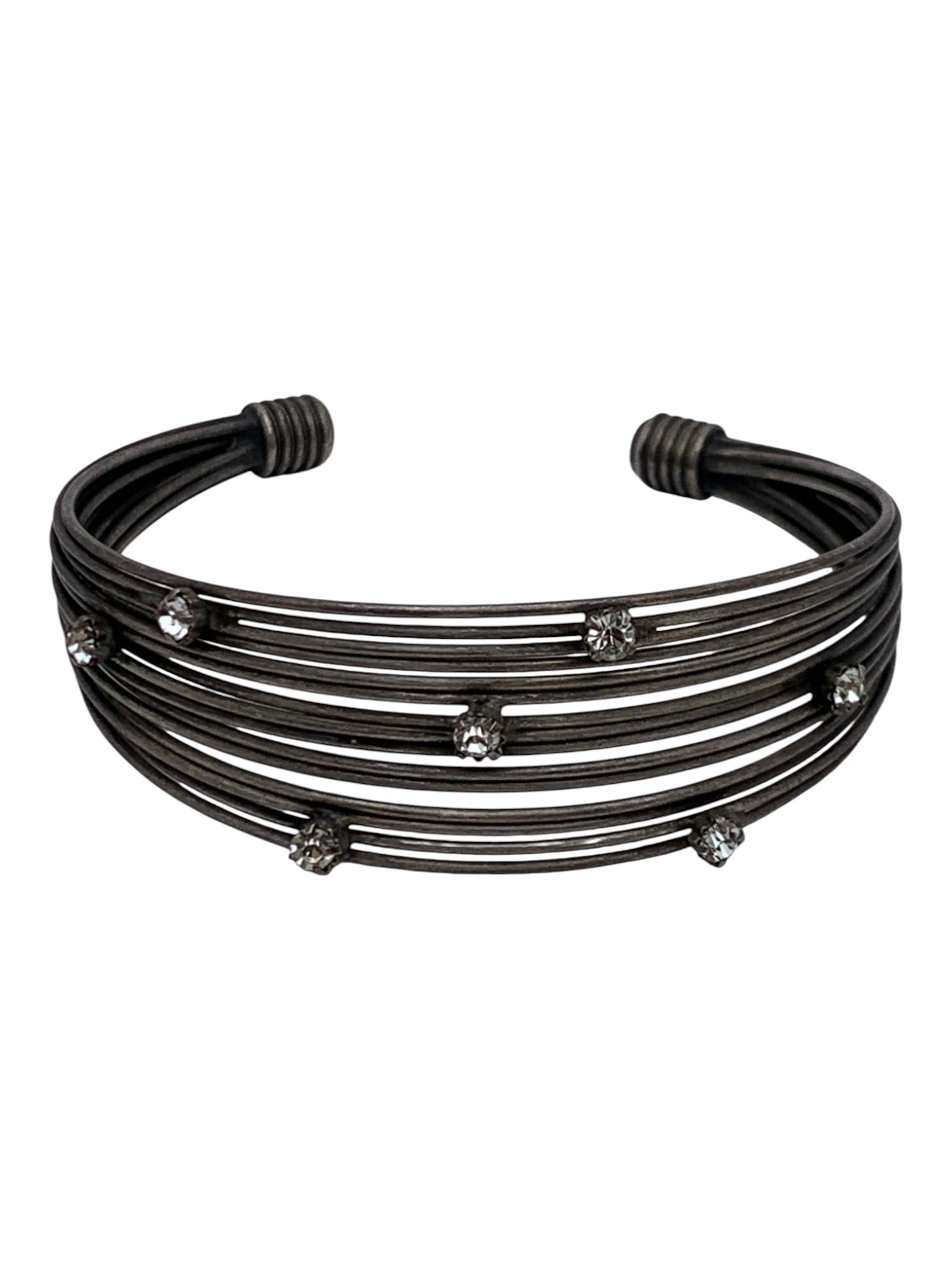 Silver Cuff Bracelet With Clear Stones: Tests Silver - 2 1/4" Inside Width - 18.8 Grams