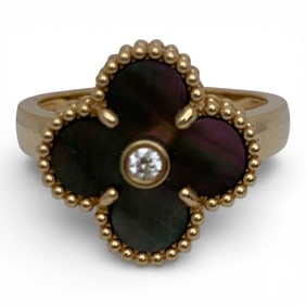 18k Yellow Gold Diamond & Mother Of Pearl Ring