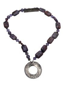 Silver & Purple Stone Two Strand Bracelet
