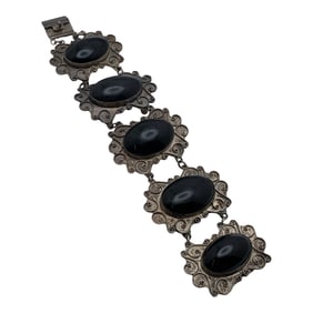 Silver & Black Stone Bracelet