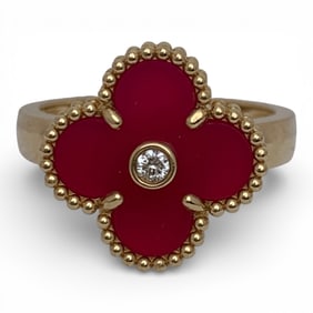 18k Yellow Gold Diamond & Pink Stone Ring