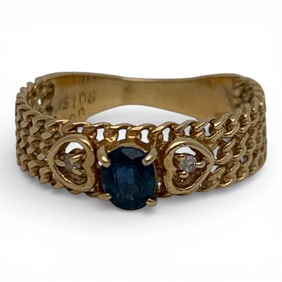 18k Yellow Gold Diamond & Blue Topaz Ring
